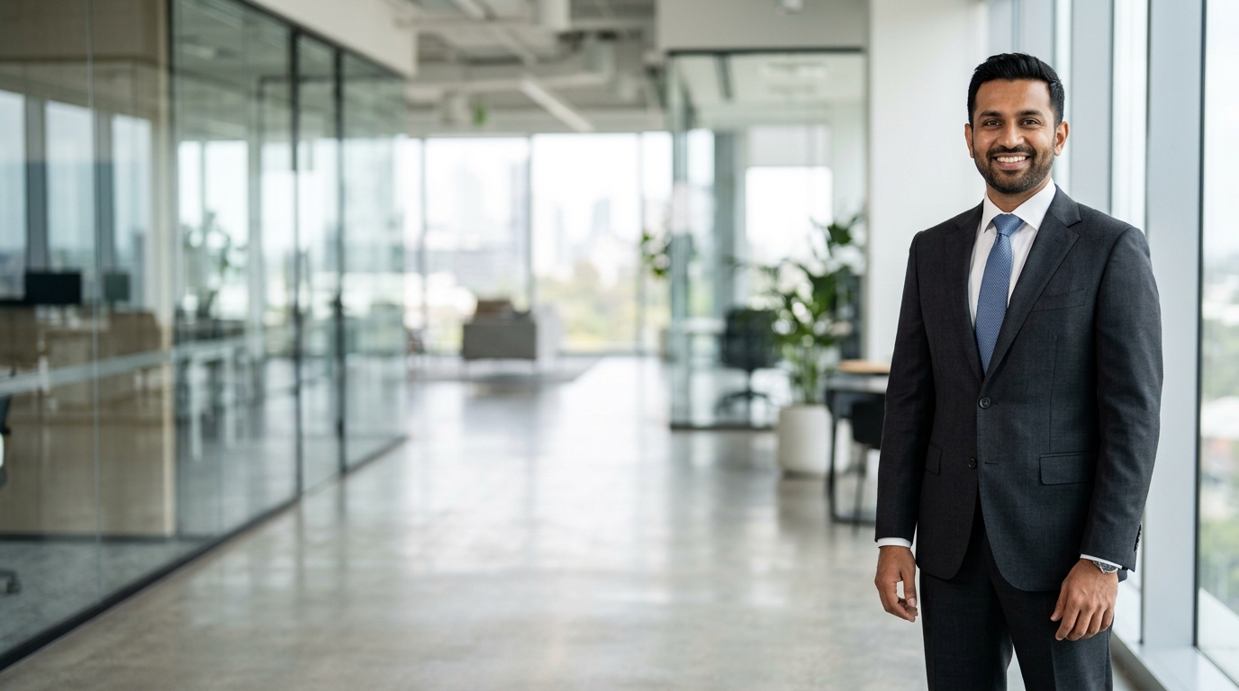 Confident smiling entrepreneur looking at camera